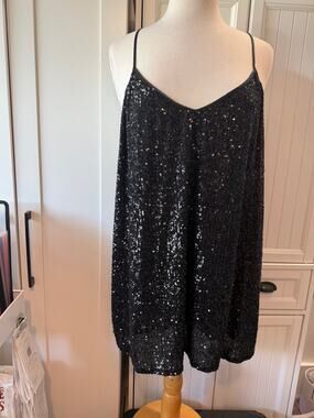 Jade by Johnny Was Adnaro black sequin swing mini dress XL EUC